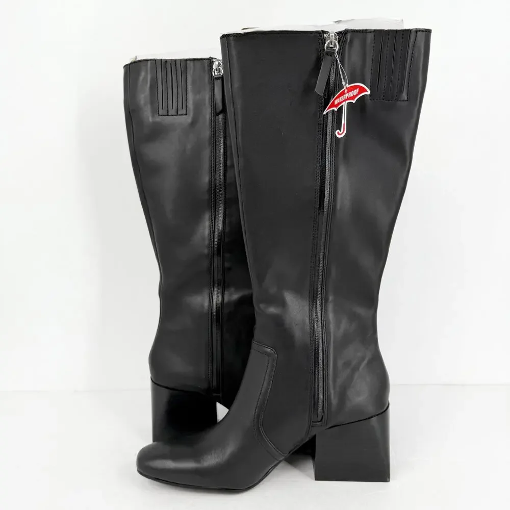 Blondo Black Tall Leather Knee Boots with Block Heel